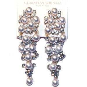 Christian Siriano Crystal and Faux Pearl Drop Dangle Earrings
